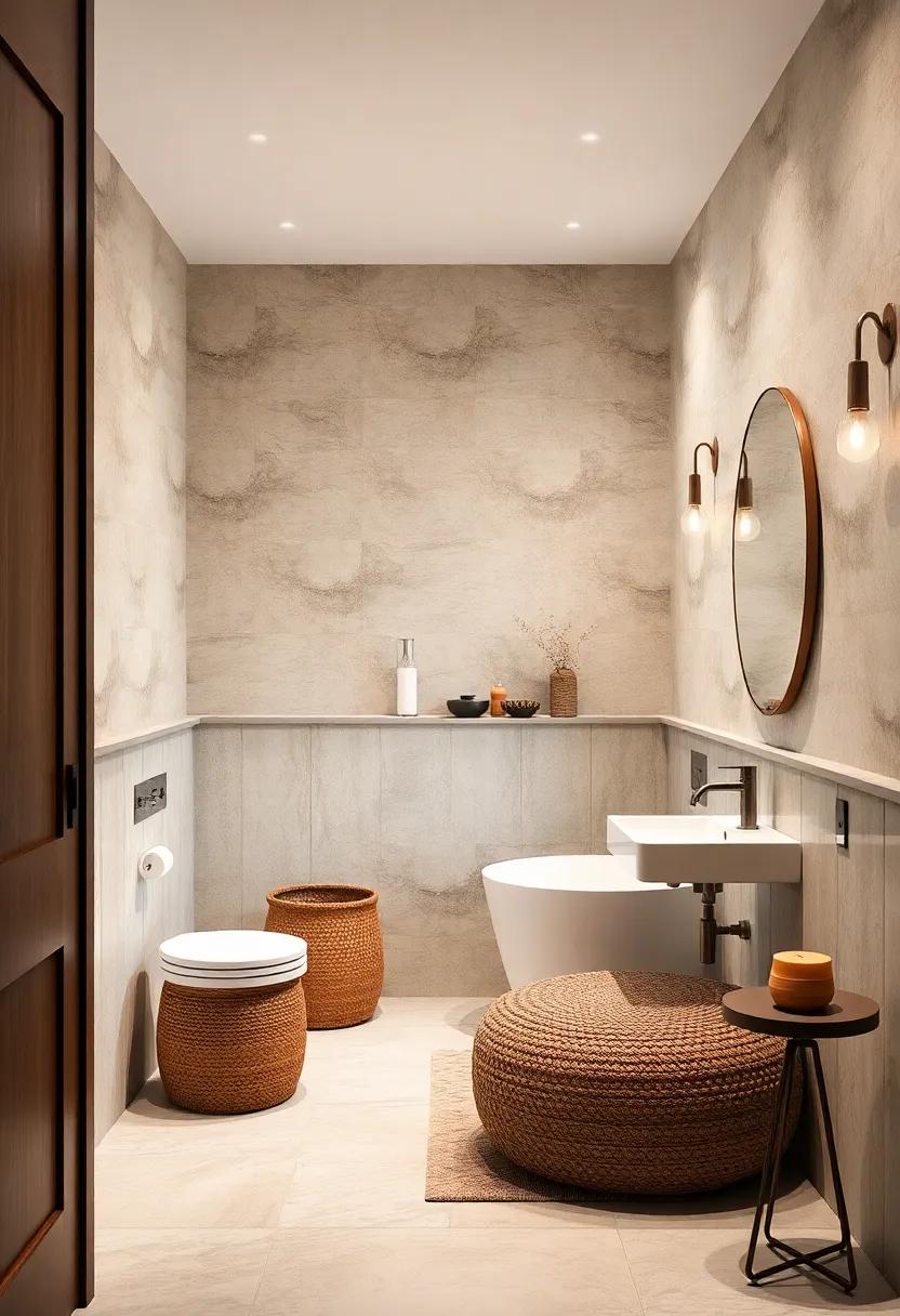 Play with asymmetrical wainscoting heights to bring an artistic flair to a small bathroom while breaking conventional norms