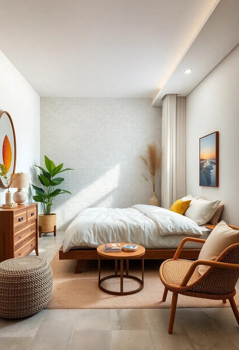 Emphasize Natural Materials: Incorporate wooden furniture or bamboo accents to introduce warmth and a connection to the outdoors