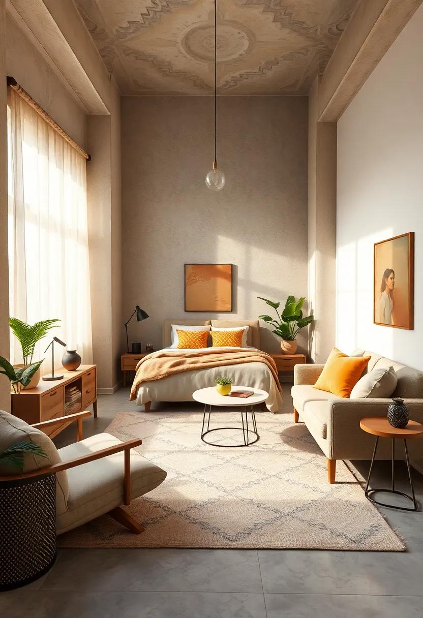 Use Area Rugs to Define Spaces: A light-colored area rug can delineate different areas within the room, adding warmth without overwhelming the senses