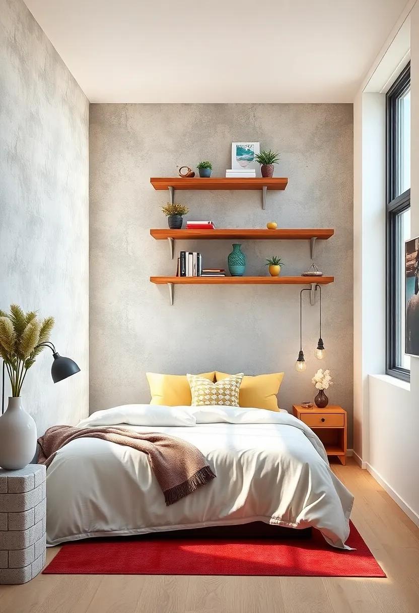 Create Vertical Interest: Use wall-mounted shelves to draw the eyes upwards,effectively utilizing wall space without crowding the room