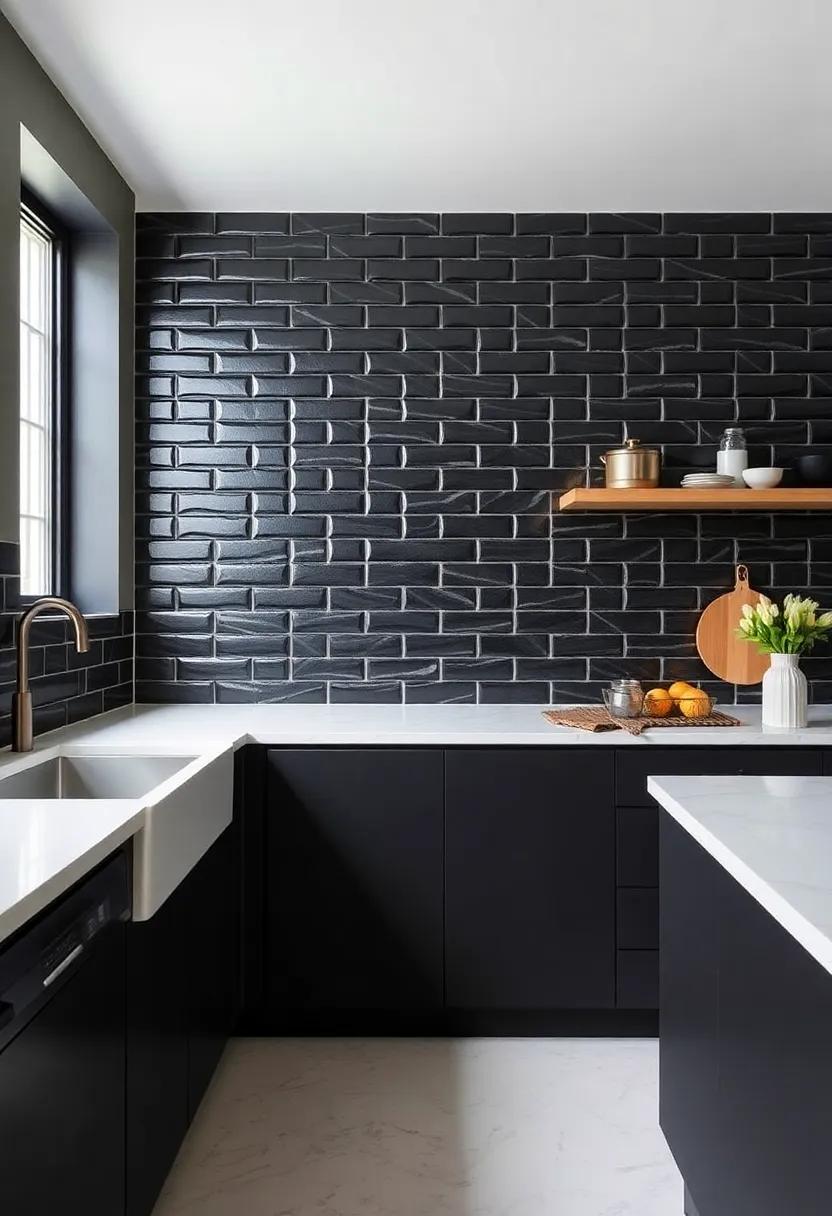 Bold Black Tiles: Create drama and sophistication with bold black tiles, ideal for those seeking a moody yet elegant aesthetic in a small kitchen