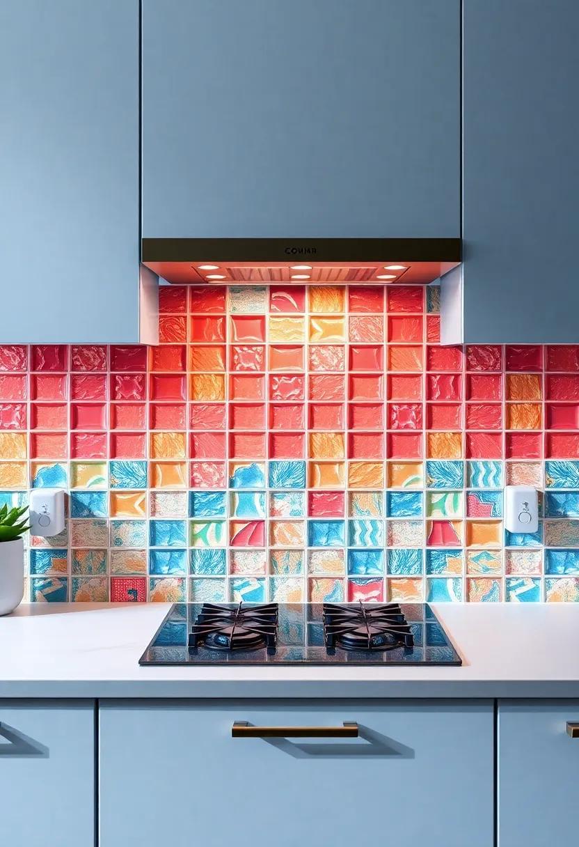 Dazzling Glass Tiles: Embrace the light and create a shimmering effect with colorful glass tiles that reflect your unique style
