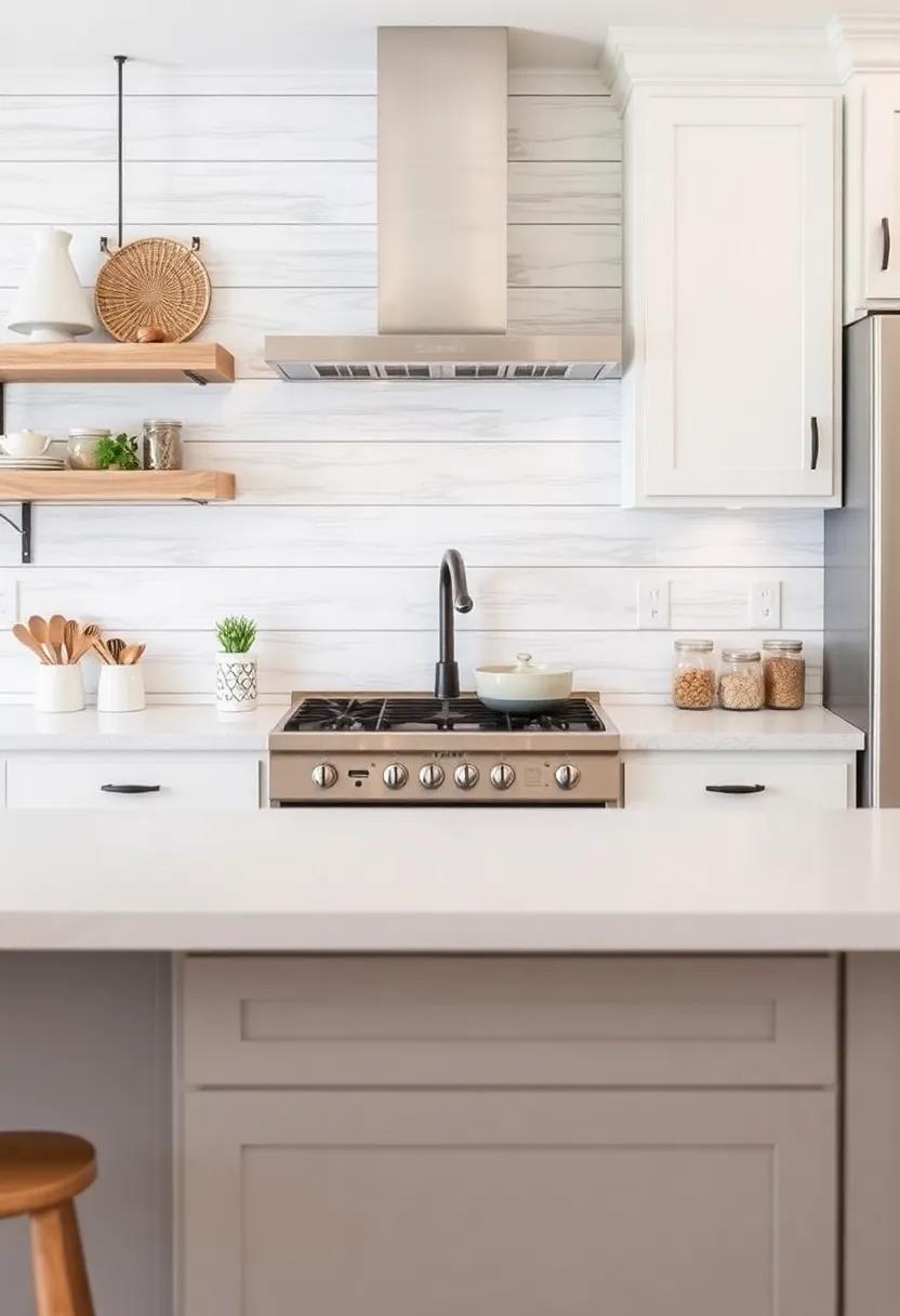 Shiplap Panels: Capture the essence of coastal living by using painted or natural shiplap panels that add texture and a breezy feel to your kitchen