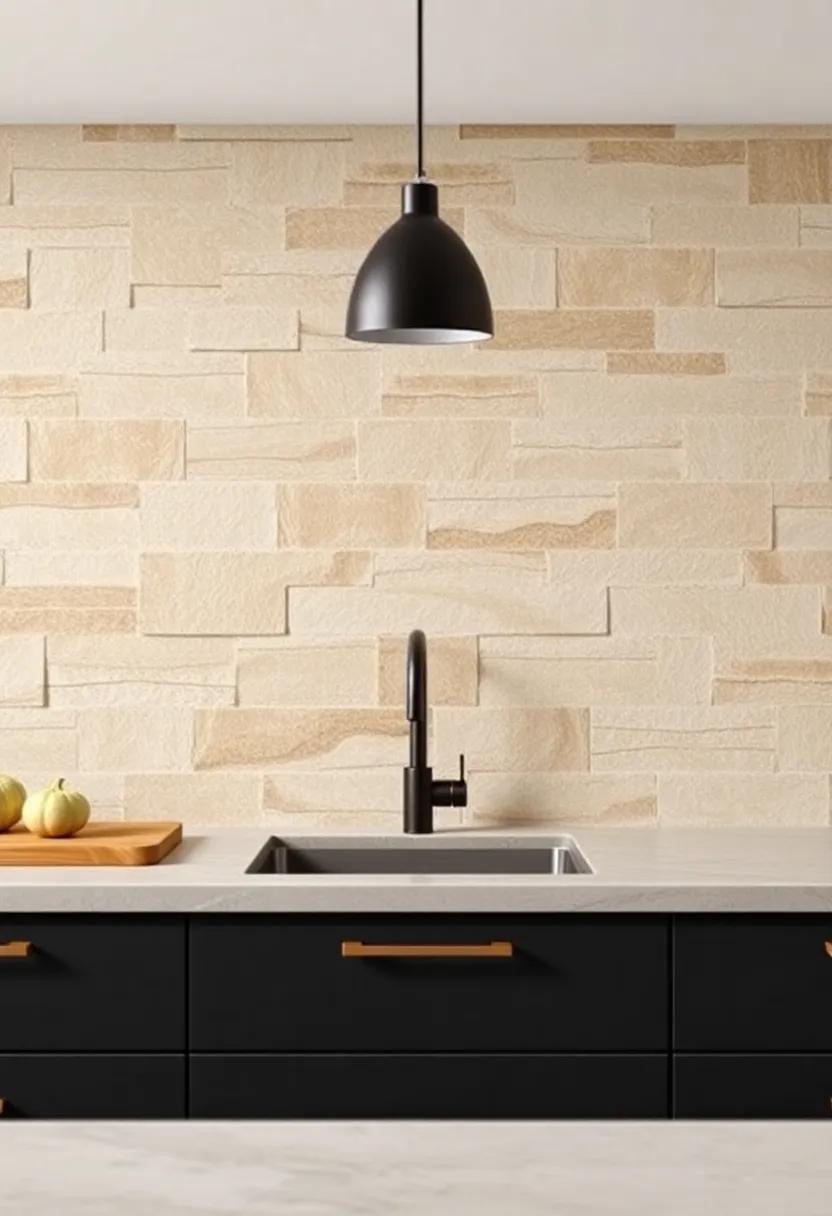 Textured Stone Slabs: Natural stone slabs in earthy tones provide a sophisticated and organic touch, perfect for adding depth to limited wall space