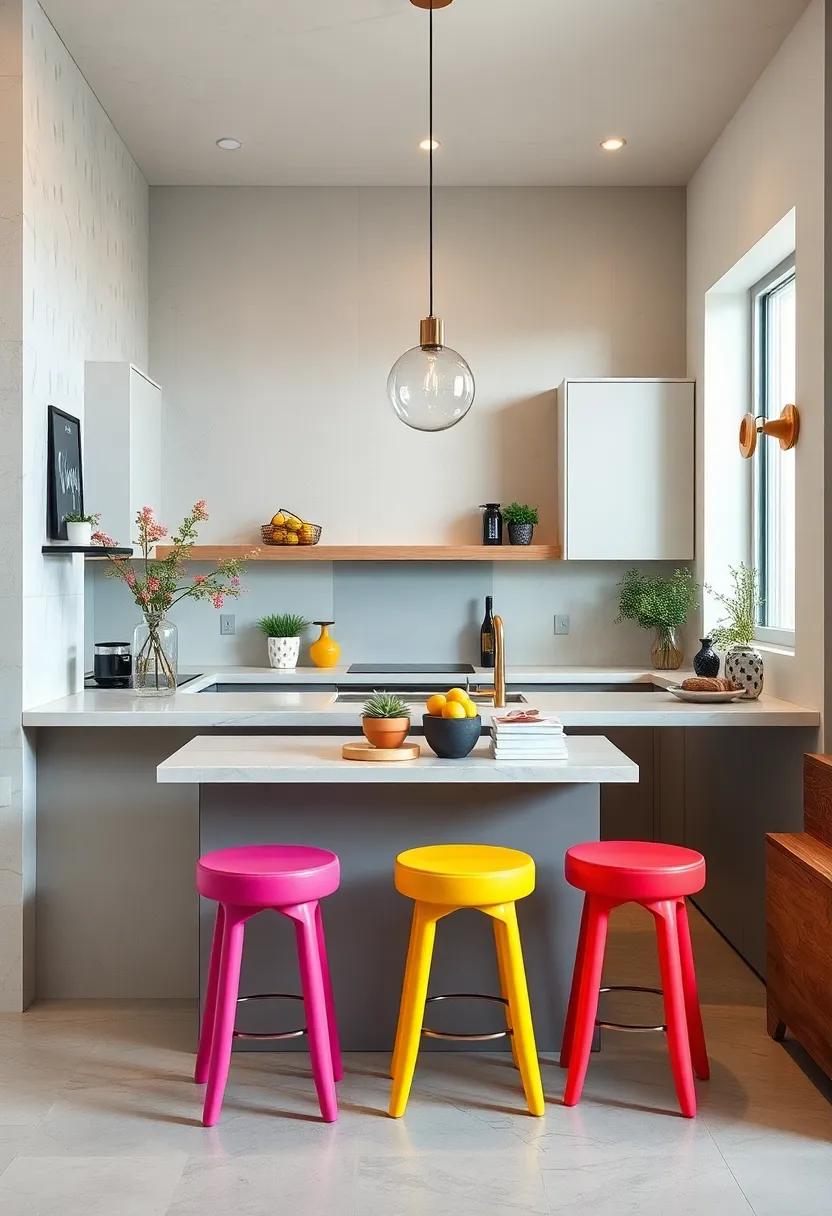 Small Stools, Big impact: Choose colorful or uniquely-shaped stools that can be easily tucked ‌away when not in use to ⁣save space