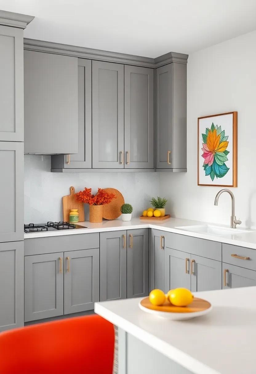 Add a Pop of​ Color: Brighten up your small kitchen ‌with colorful accessories ⁤or wall art that contrasts beautifully with gray cabinetry