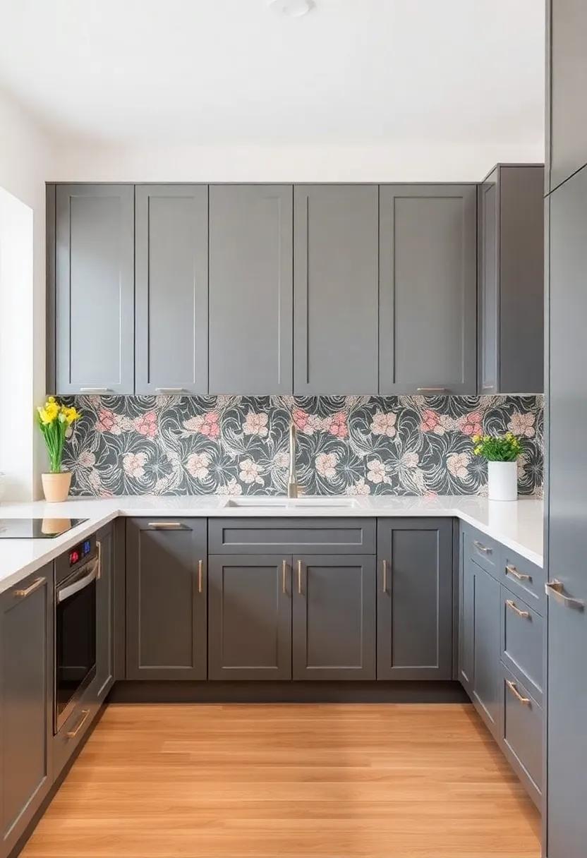 Create a Focal Point: Design a feature wall with bold wallpaper​ or a striking backsplash behind the sink to offset gray cabinets⁣ without overwhelming the space