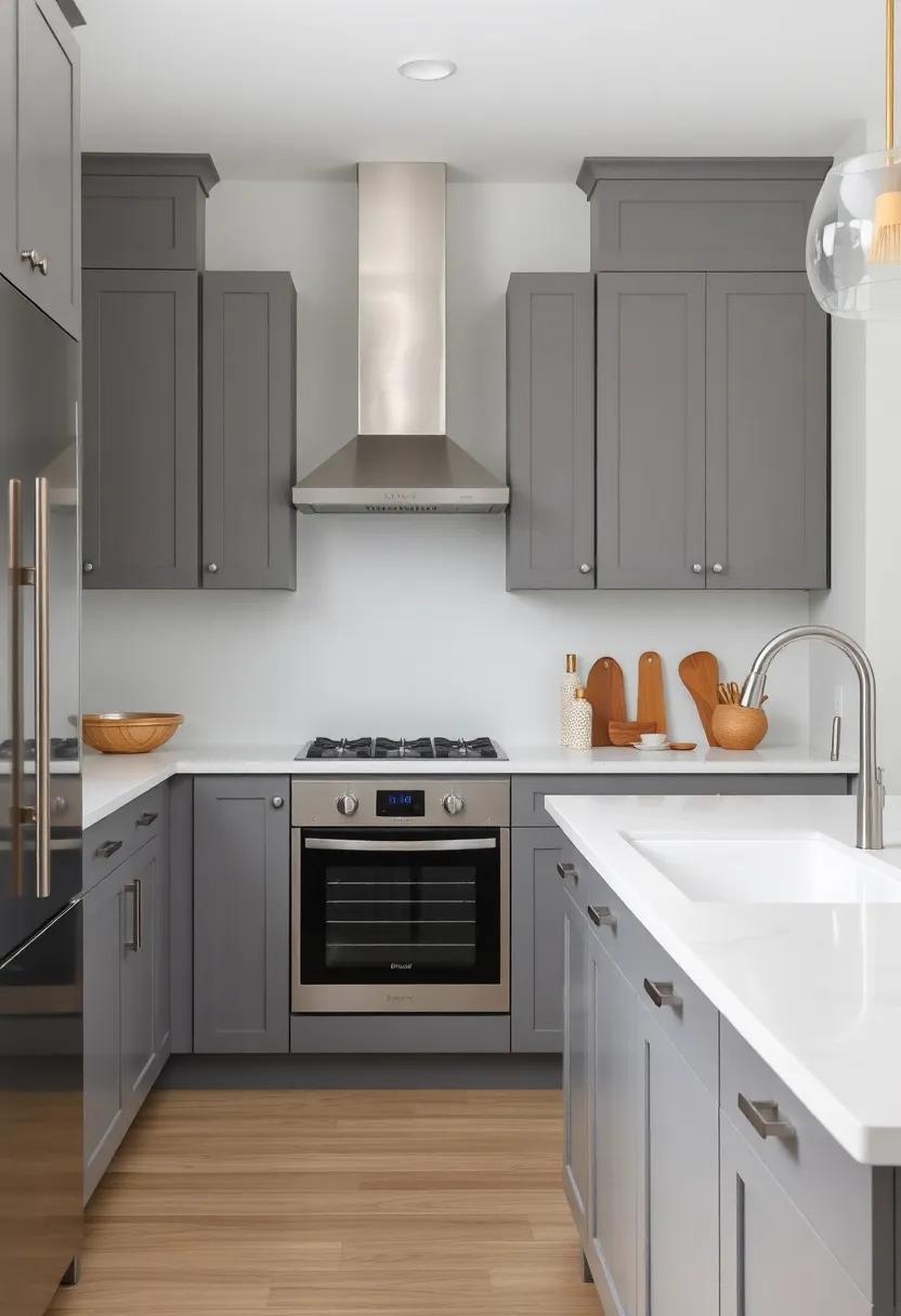 Use Smart Design: Incorporate pull-out drawers‌ and organizers inside your gray cabinets to maximize storage in your small kitchen