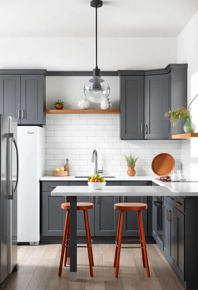 Go Vintage: Mix vintage ​accents like a retro fridge or classic bar stools with modern gray cabinets​ for an eclectic yet chic vibe