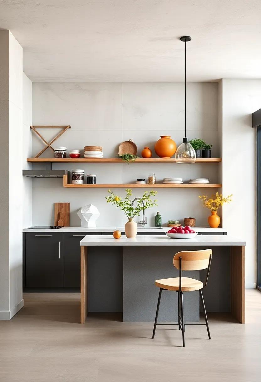 Go Vertical: Utilize vertical space with stacked shelves or hanging racks above your kitchen island for added storage and style