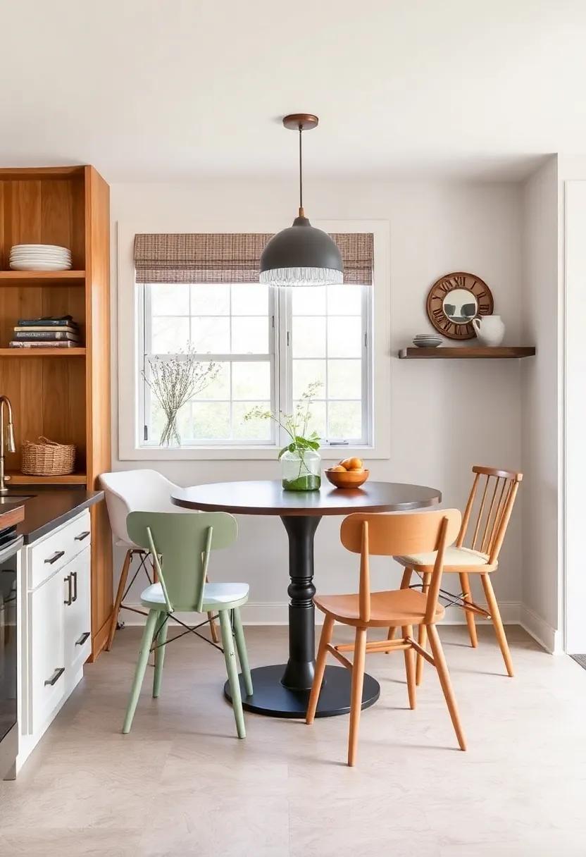 Mix and Match Chairs: Opt for⁢ an eclectic seating arrangement‍ with mismatched ⁤chairs‍ to add character and a sense ⁢of ‍playfulness to your kitchen nook