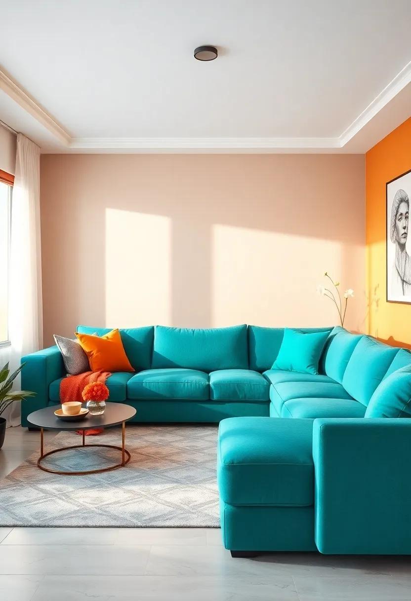 Color Pop Energy: Find out how bold-colored sectionals can serve as statement pieces that inject personality into your space