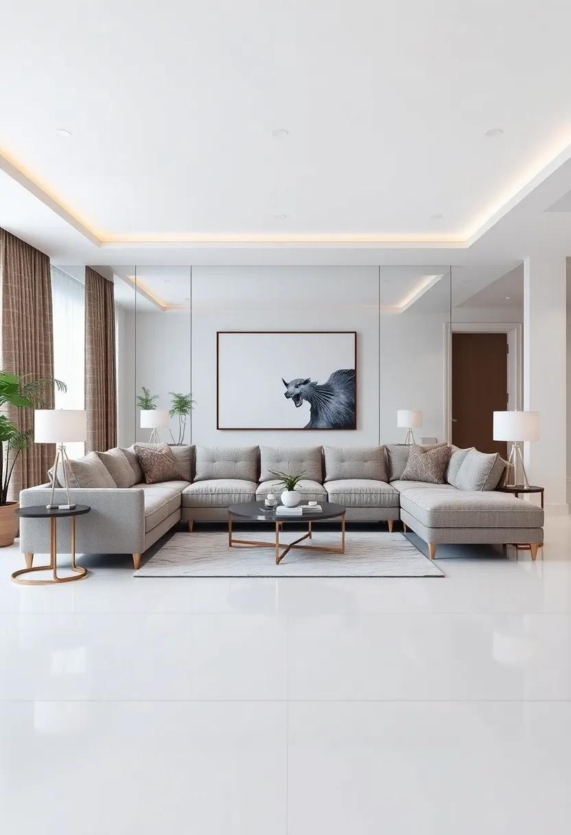 Mirrored Illusions: Use mirrors strategically behind your sectional to create an illusion of depth and space in your living area