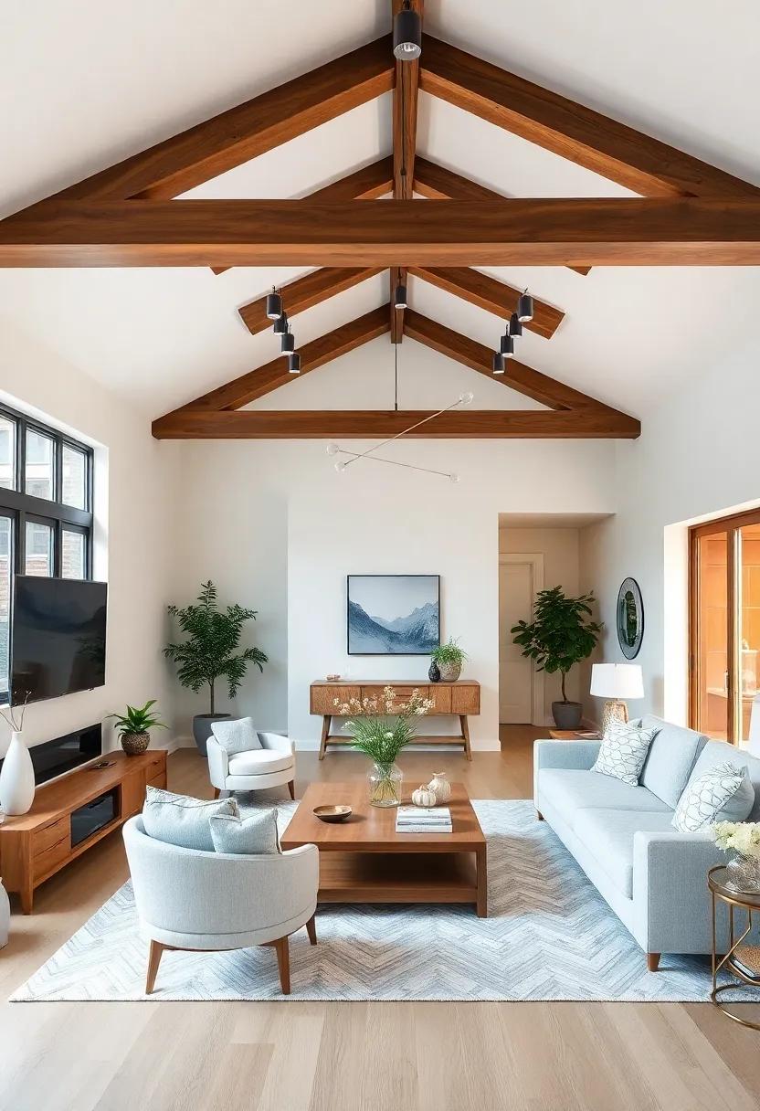 Strategic Lighting: Install pendant lights or track lighting that highlights the beams while providing ample illumination for the entire space