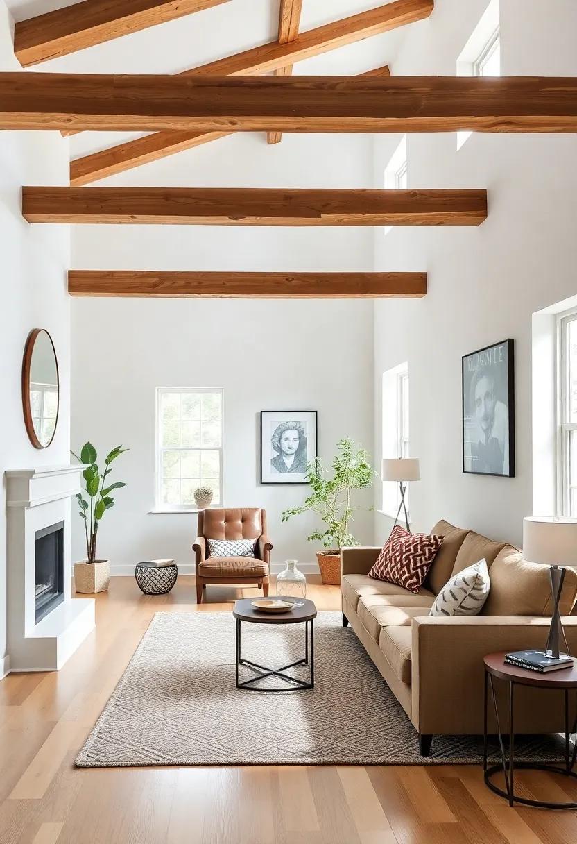 Create a Cozy Nook: Set up a small reading corner with a comfortable chair and a stylish side table beneath the beams for an intimate area