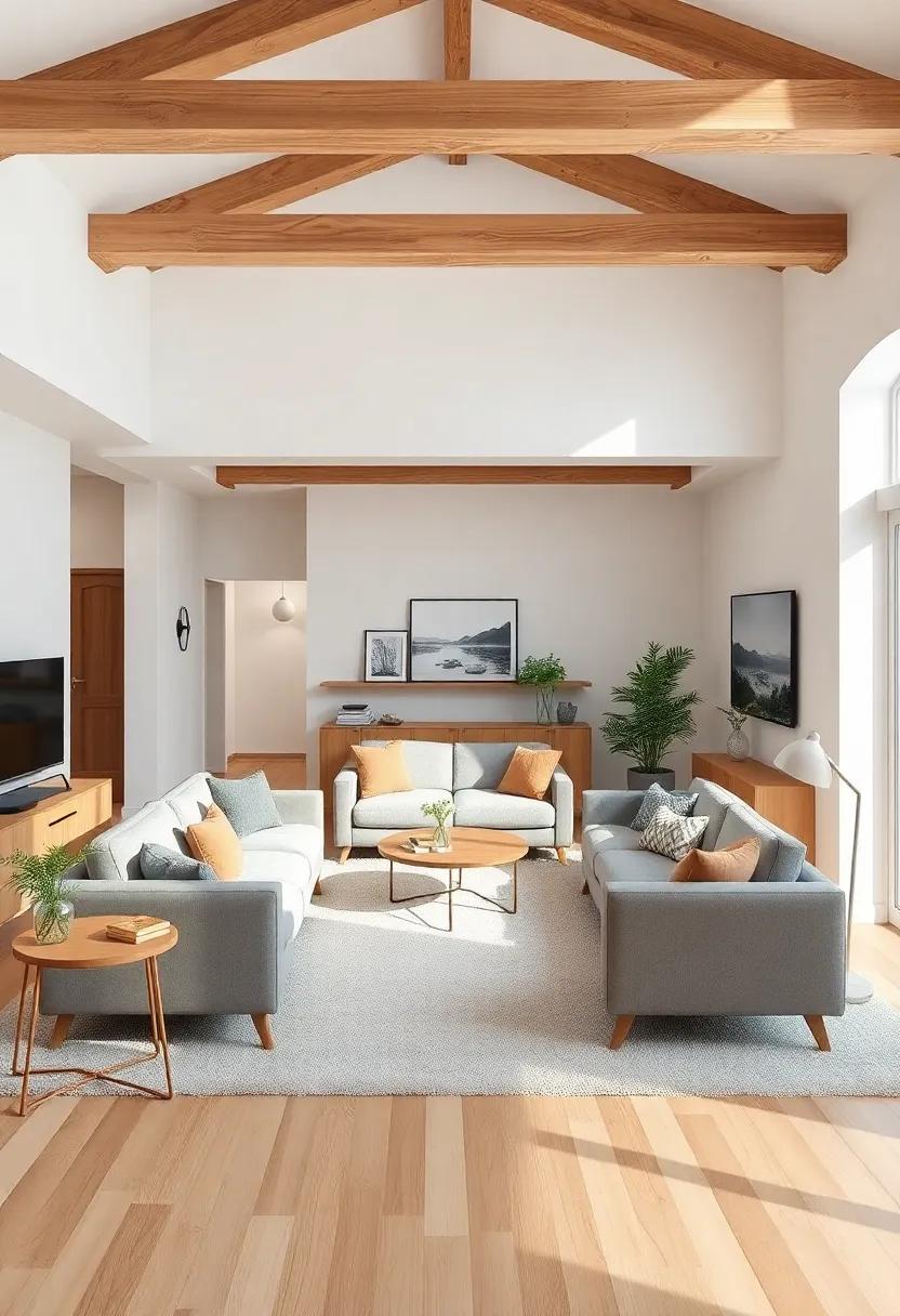 Smart Layout: Experiment with furniture arrangements to optimize flow and ensure every inch of space is utilized effectively while keeping the beams revealed