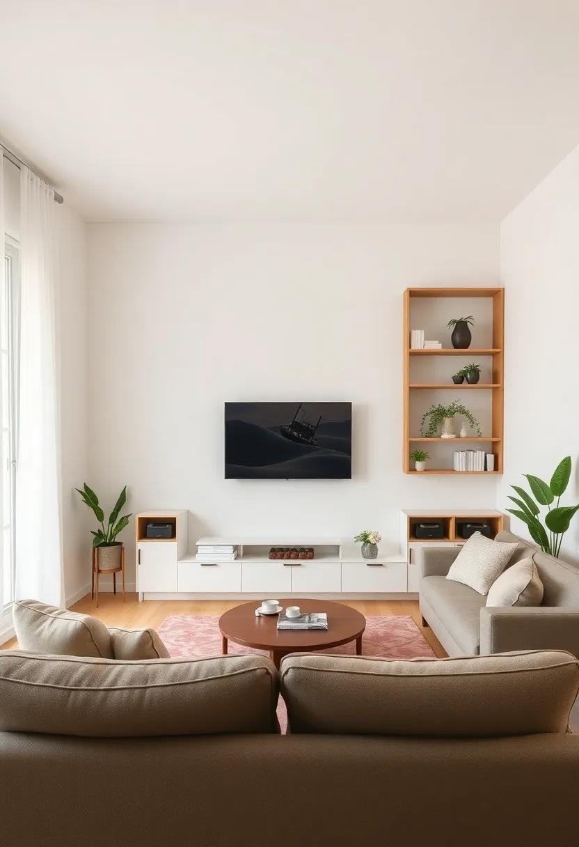 Open Shelving Concepts: Consider open shelving units as both storage and display spaces to keep the room feeling airy