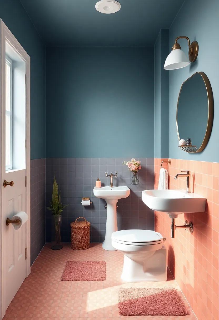 Refreshing Colorful Accents to Brighten Up Small Vintage Bathrooms