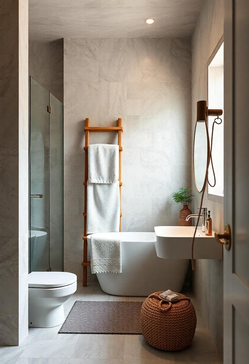 Incorporate a Towel Ladder:⁣ Use a stylish⁣ towel ‍ladder made ⁣from reclaimed wood⁢ to save space and elegantly display‍ your eco-friendly towels