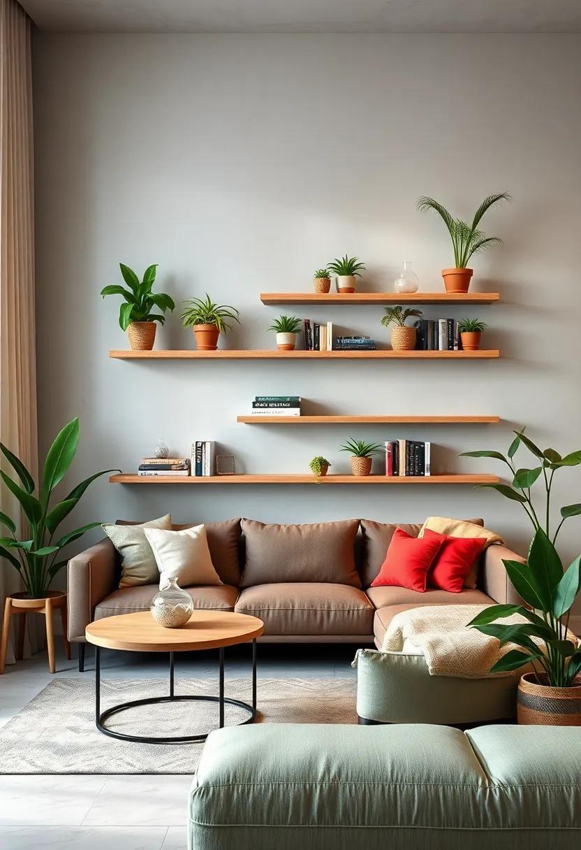 Floating‌ Shelves with Greenery: Style⁤ floating shelves with small potted tropical ⁤plants alongside⁣ your favorite ⁣books and knick-knacks for an eclectic touch