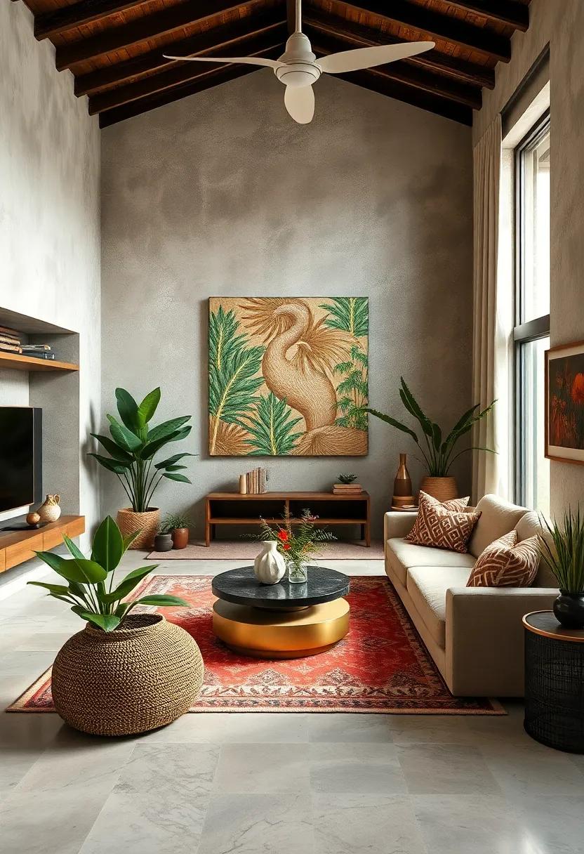 Ethnic Patterns: add textiles or wallhangings featuring tribal patterns to ground the room in a multicultural​ tropical aesthetic