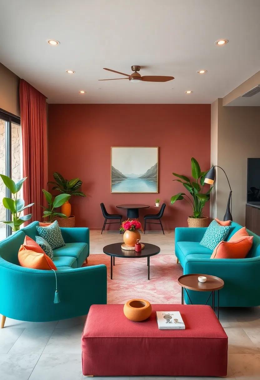 Bold Furniture Colors:⁤ Dare to choose ‍bright colored⁤ sofas or chairs; think ⁢teal or coral, to make​ a statement⁤ while inviting tropical vibes
