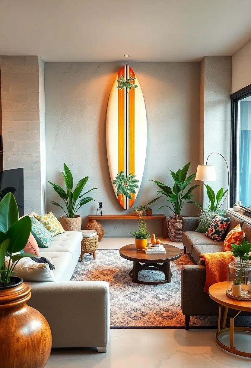 Vintage Surfboard Display: Hang a retro surfboard on⁣ the wall as a playful⁢ nod to tropical beach ⁤culture