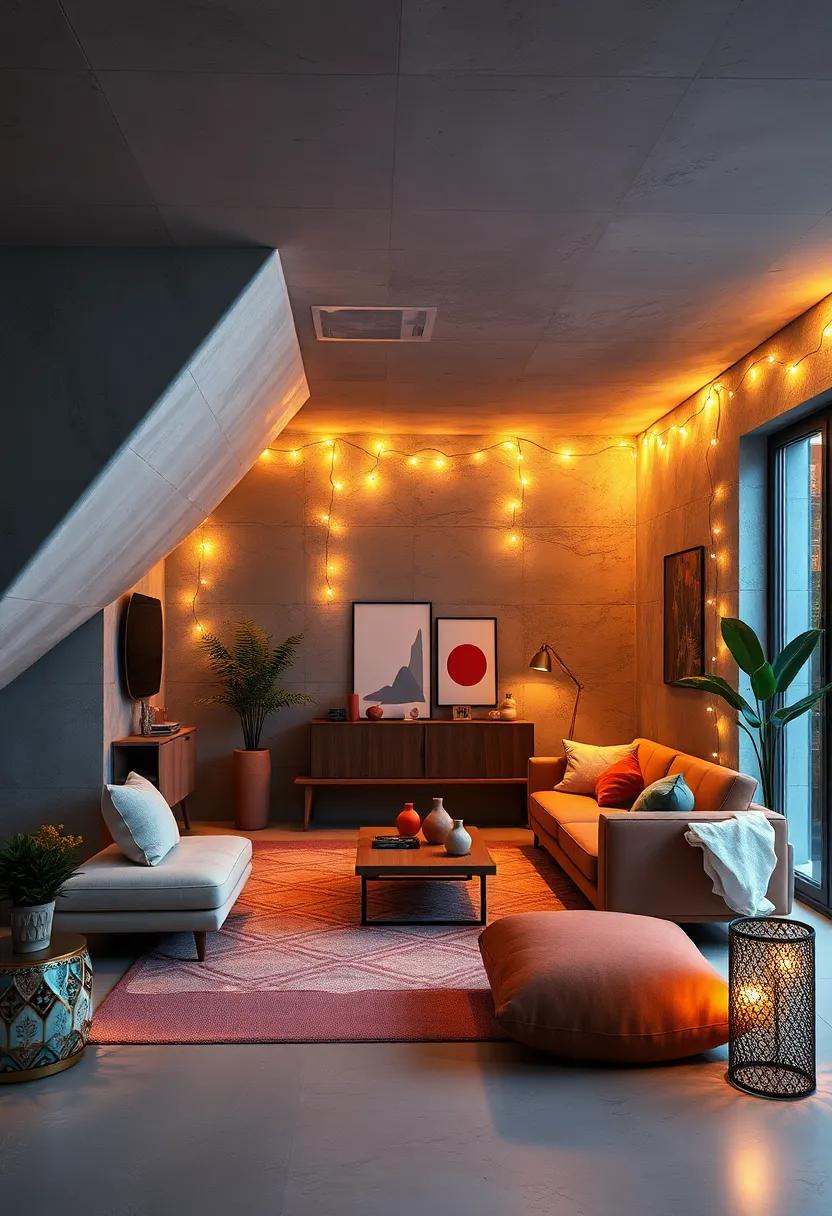 Create a warm ⁢ambiance with fairy lights draped along the walls, adding a touch of magic to your ​lounging experience