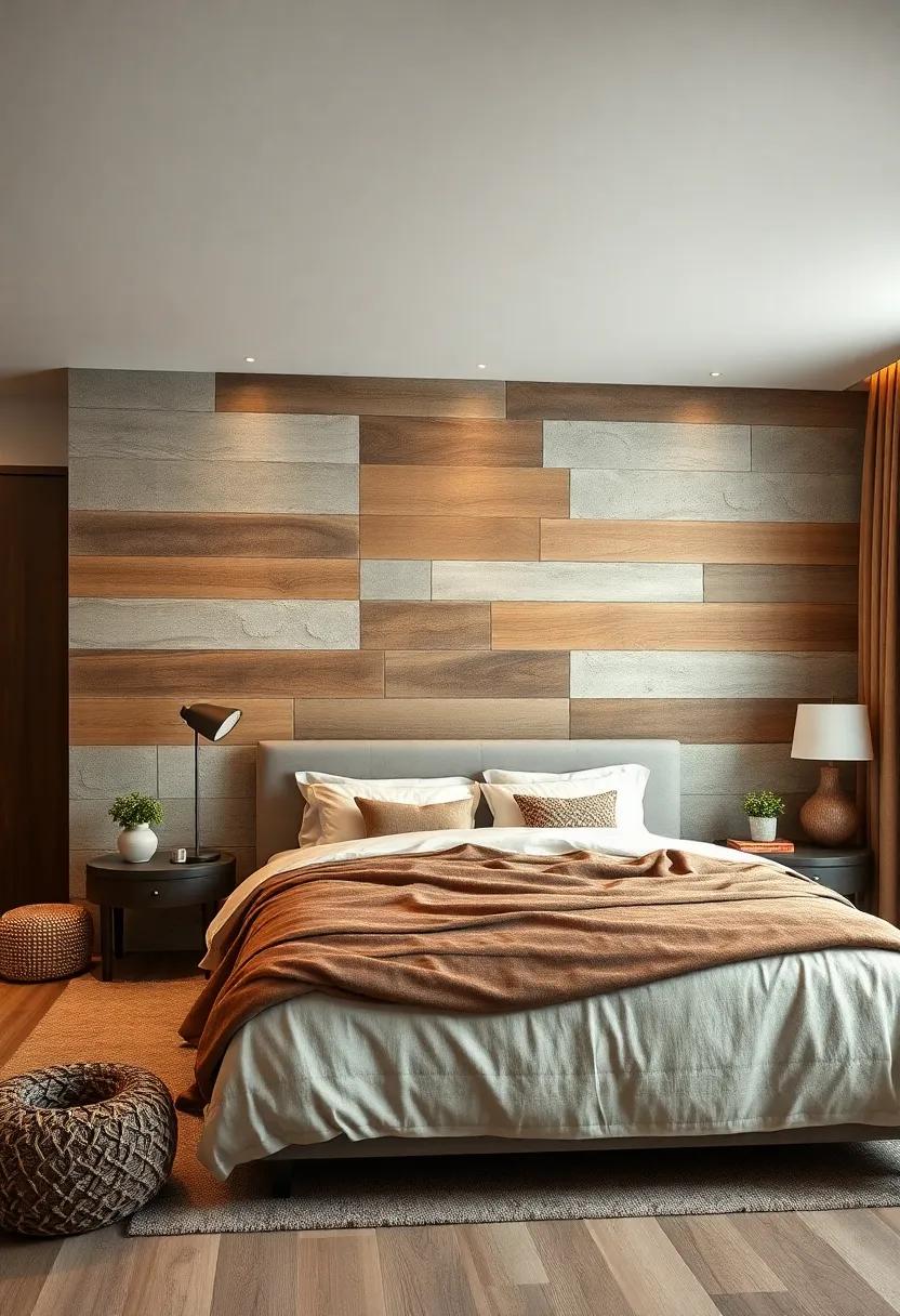 Layered Textured Panels: Combine different materials like wood, fabric, and metal for a visually rich wall that tells your style story