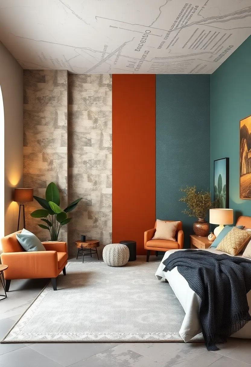 Mid-Century Modern Accent Walls: Highlight a bold color or patterned wallpaper to create a striking focal point in your room