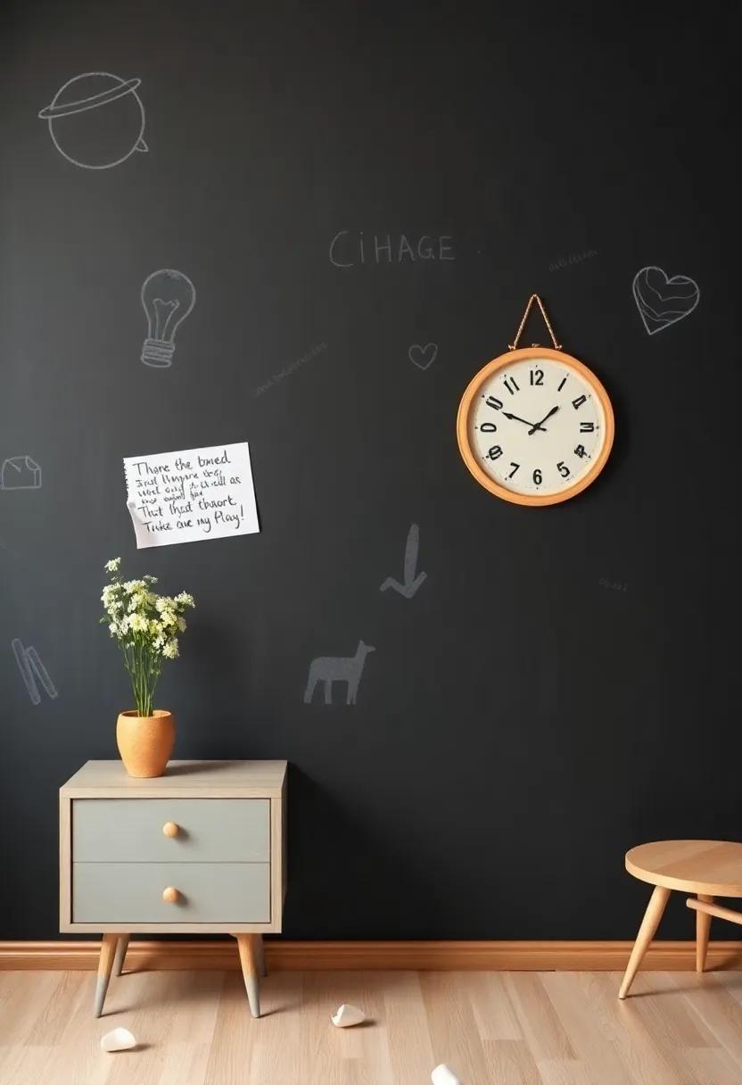 Chalkboard Wall: Paint one ‌wall ​with chalkboard⁣ paint to create a fun, interactive⁢ space for doodles, ‍quotes,‌ or reminders, merging playfulness with vintage flair