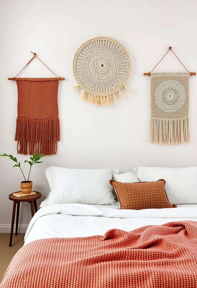 Woven Wall Art: Incorporate woven ⁢wall hangings for ‍a​ tactile element that introduces artisan craftsmanship into your bedroom