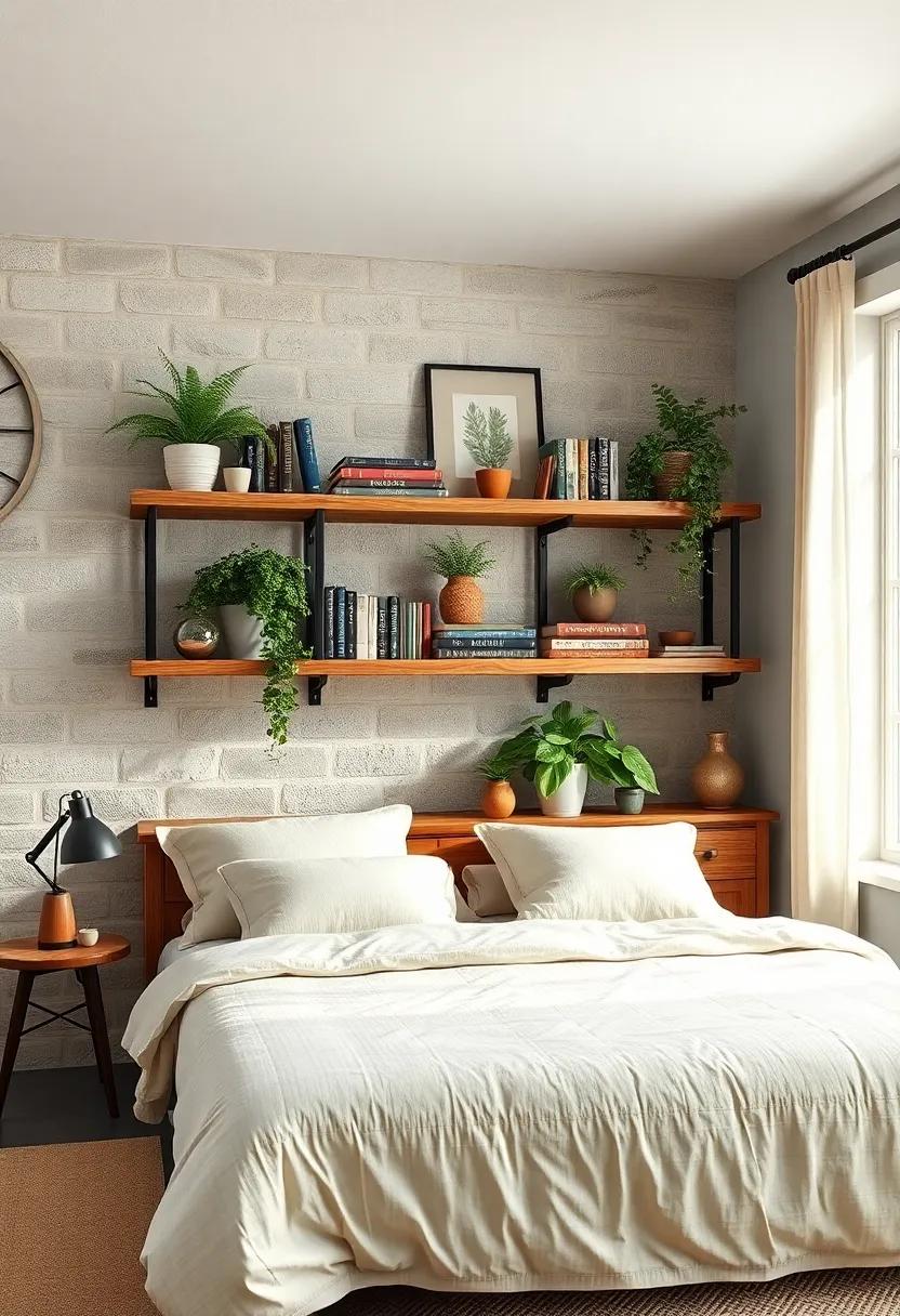 Shelving made from ⁣reclaimed wood adorned with potted plants and vintage ‌books