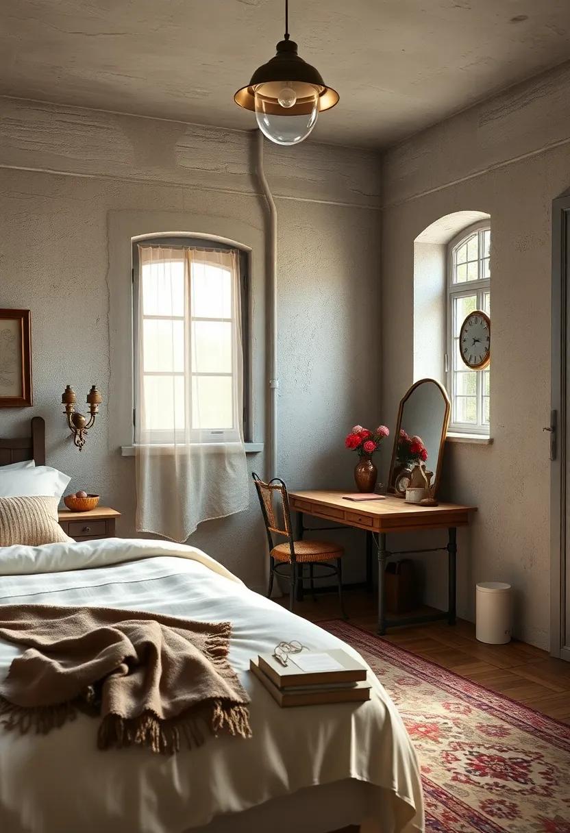 A small desk space with vintage stationery for jotting ​down thoughts or ideas