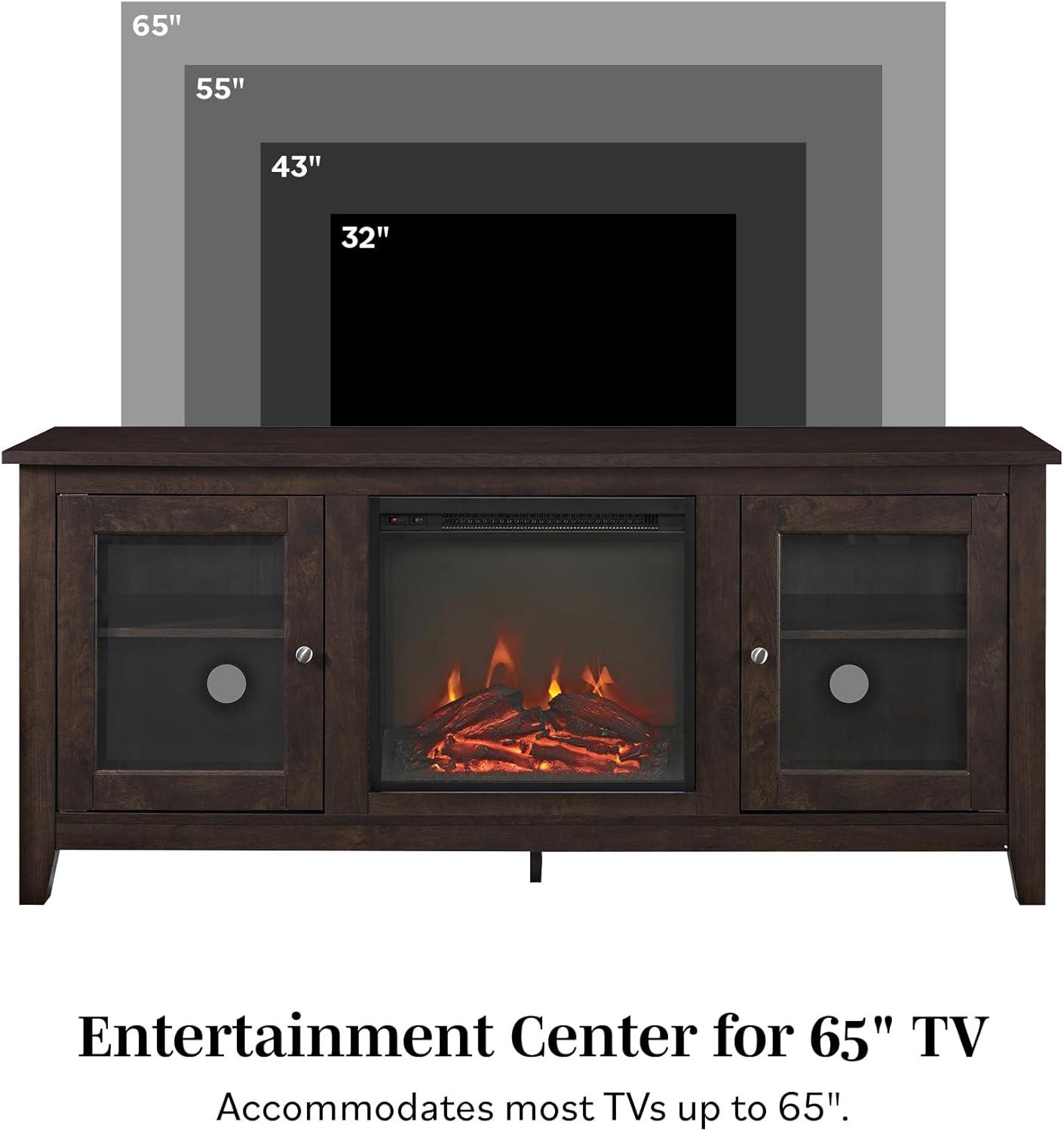 Walker Edison rustic Wood & Glass Fireplace TV Stand ⁣for ‌you
