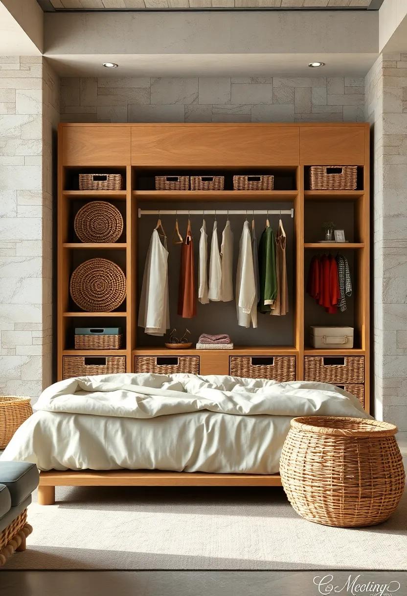organizing Baskets: Use woven baskets to keep smaller items neatly stored while adding a touch of rustic charm