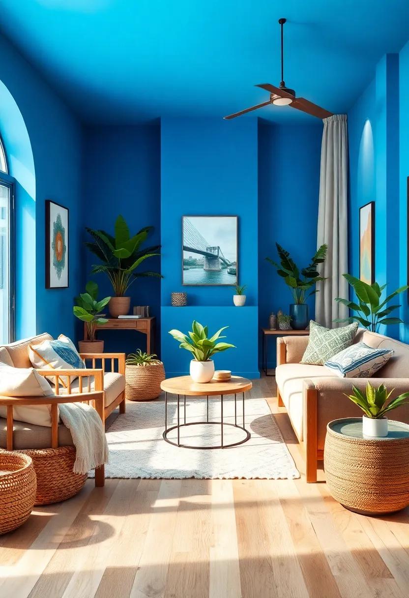 Showcase Greenery: Introduce plants in woven baskets⁣ or ceramic pots ‌to bring ⁢life and freshness ⁤into the‍ blue living room, enhancing its warm⁢ and inviting essence