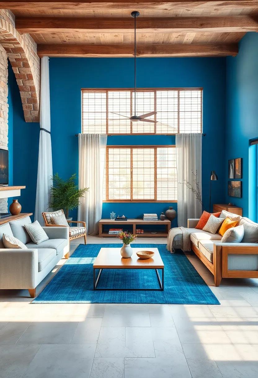 Highlight Natural ‌Light: Use ‍sheer curtains ‍or simple blinds to let natural⁢ light​ filter in,⁤ emphasizing the warm‌ tones‍ of your blue walls ⁢and rustic furnishings
