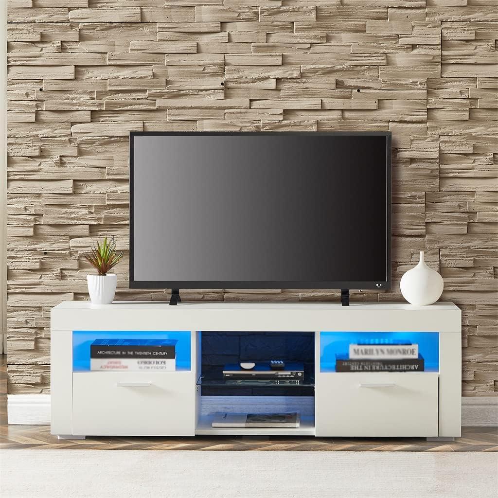 White TV Stand with‌ LED (D‍ As Shown) — your room's mood