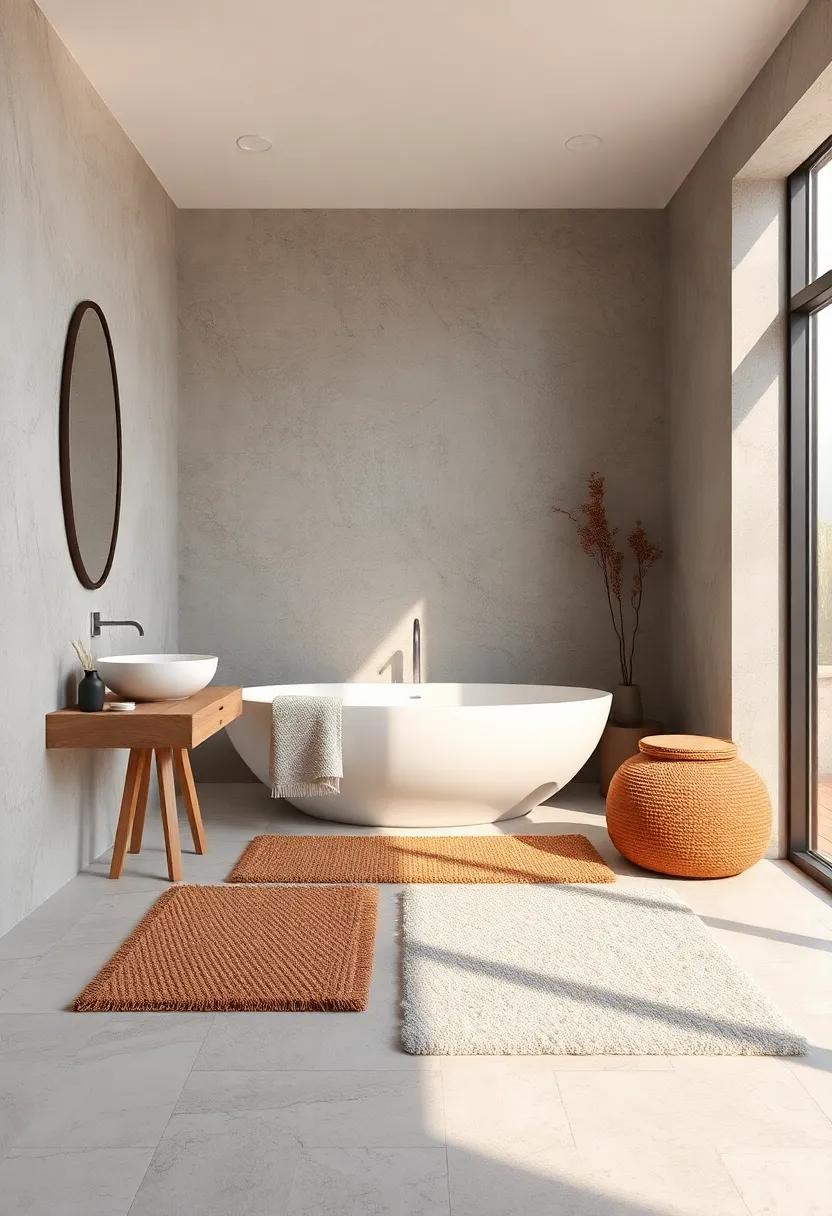 Textured Rugs: Lay down soft, plush rugs for warmth and‍ comfort underfoot, inviting relaxation as you step out of your bath