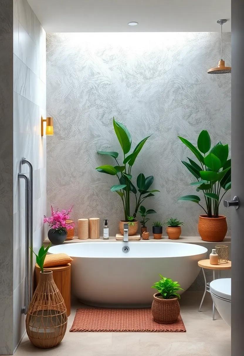 Create a Zen Corner: Dedicate a small area in your bathroom for a plant display, complete with a comfortable seat and soft lighting