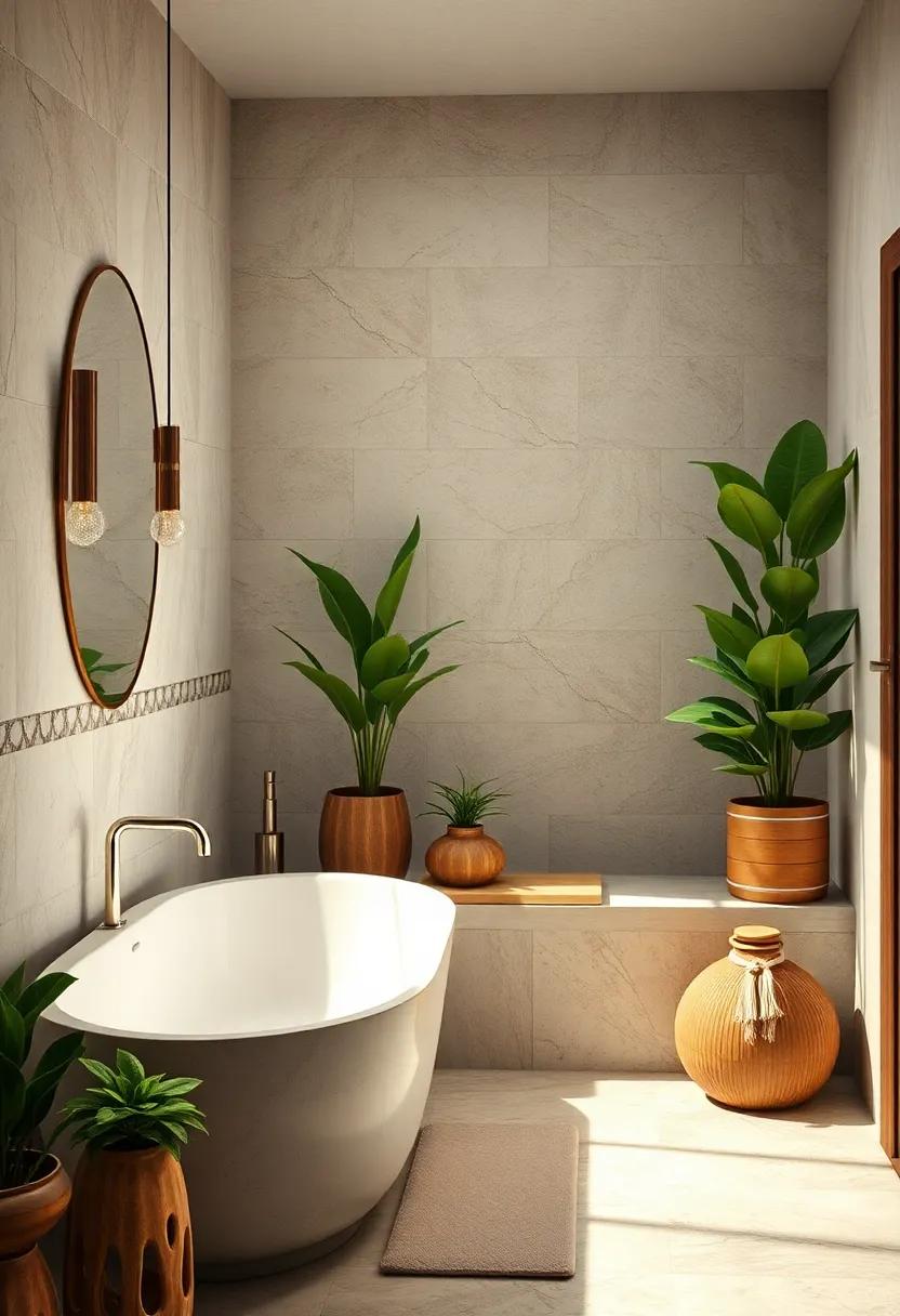 Pair Plants with Natural Materials: Use wood or stone planters to emphasize the earthy feel of your bathroom environment